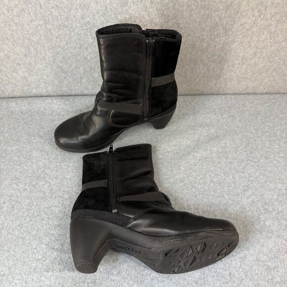 Merrell Womens Size 8 Black Evera Leather Suede Zip-Up Ankle Boots Booties Strap - Picture 3 of 12